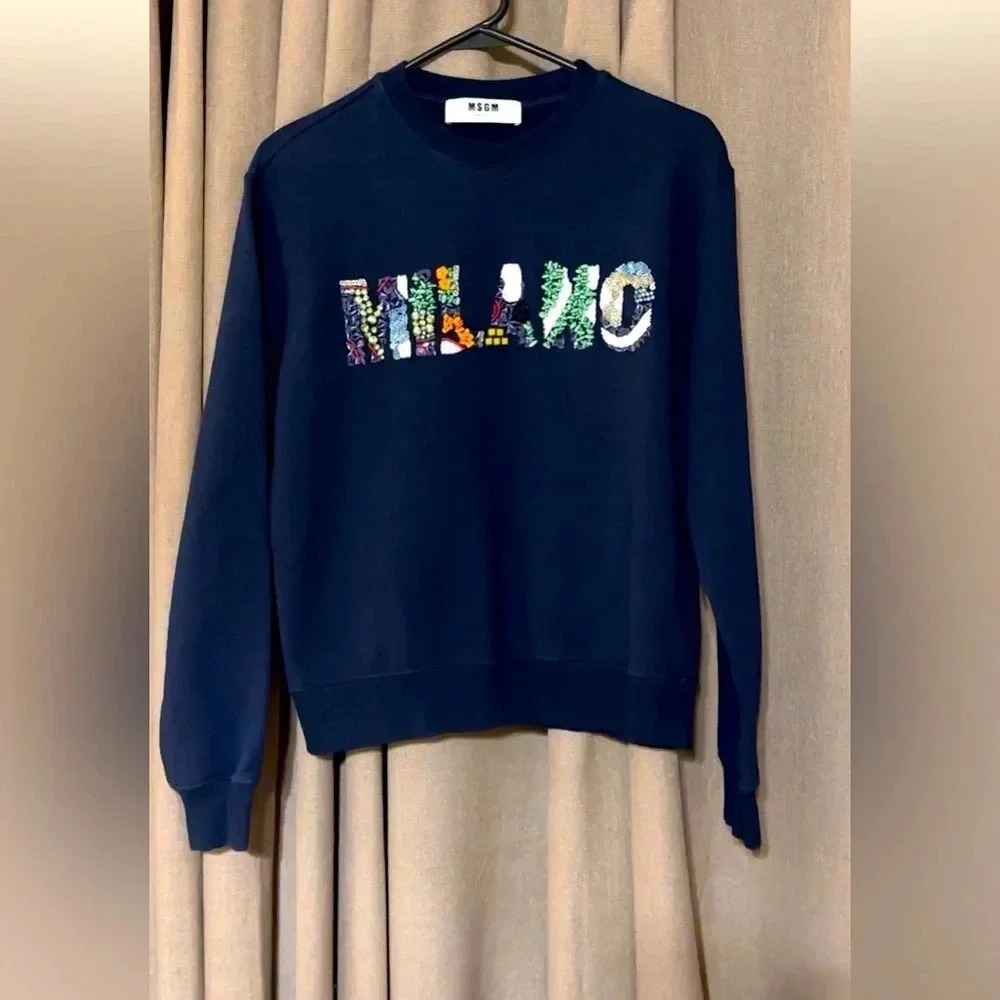 Msgm Milano Beads Authentic Designer Luxury Navy Blue Embellished Sweatshirt Sm
